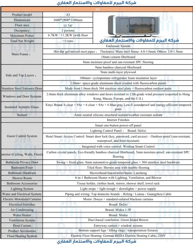 specification Libya, capsule cabin